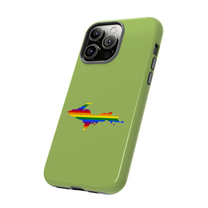 Michigan Upper Peninsula Tough Phone Case (Gooseberry Green w/ UP Pride Flag Outline) | Apple iPhone