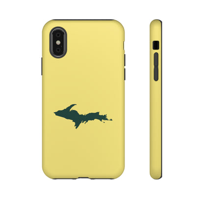 Michigan Upper Peninsula Tough Phone Case (Yellow Cherry Color w/ Green UP Outline) | Apple iPhone