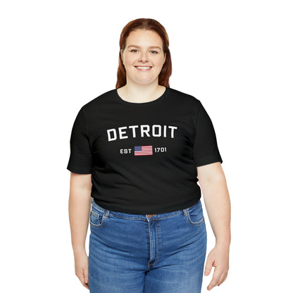 'Detroit EST 1701' T-Shirt (w/ USA Flag Outline) | Unisex Standard Fit