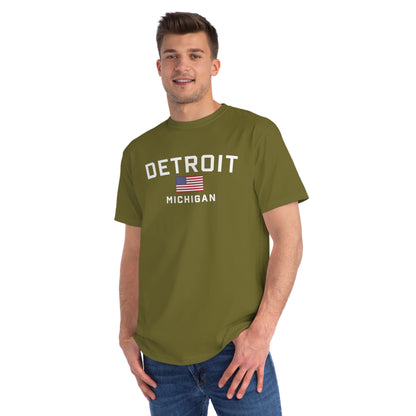 'Detroit Michigan' T-Shirt (w/ USA Flag) | Organic Unisex