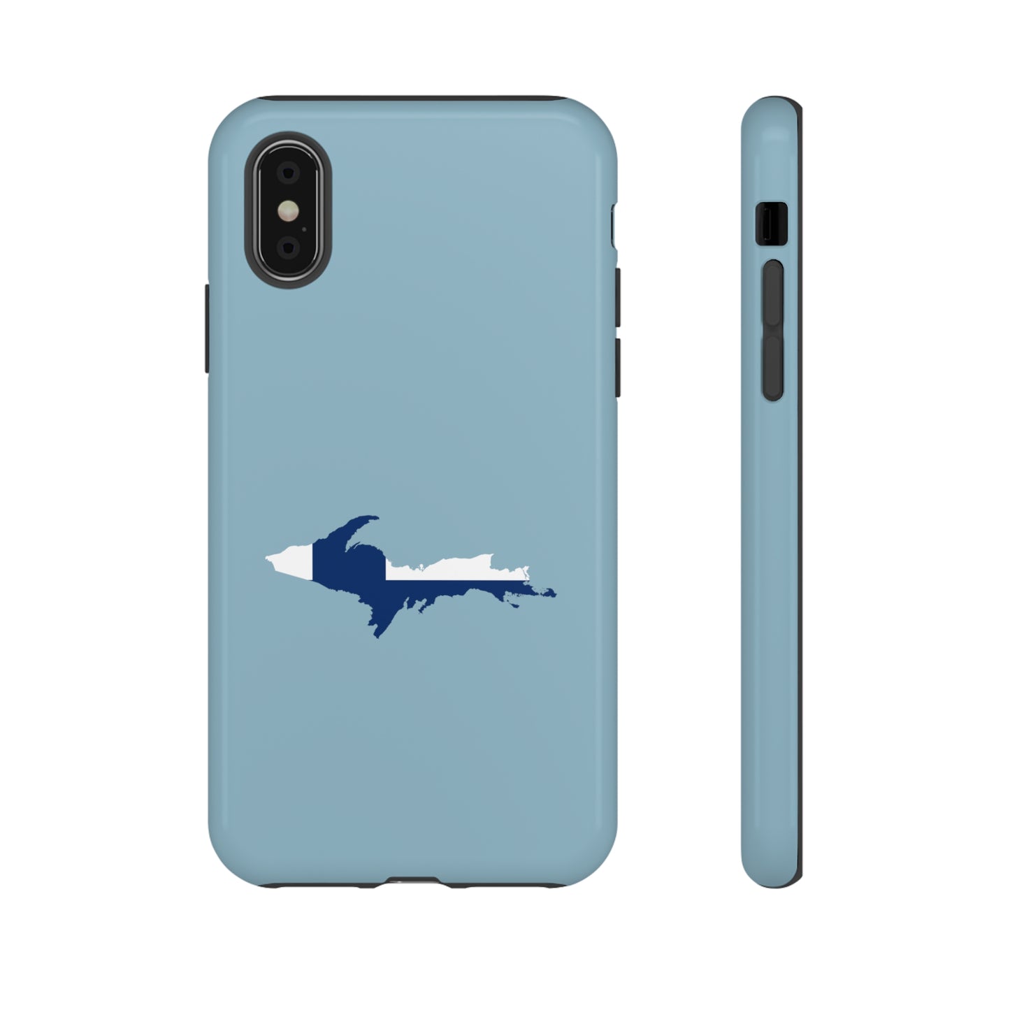 Michigan Upper Peninsula Tough Phone Case (Opal Blue w/ UP Finland Flag Outline) | Apple iPhone