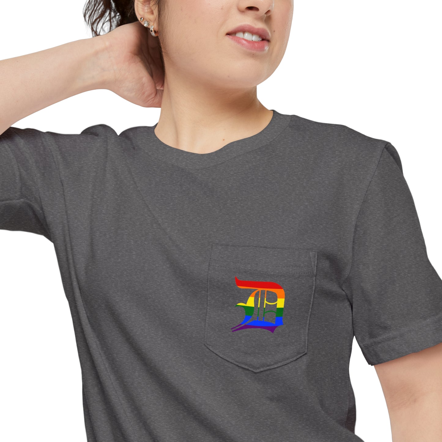 Detroit 'Old English D' Pocket T-Shirt (Rainbow Pride Edition) | Unisex Standard