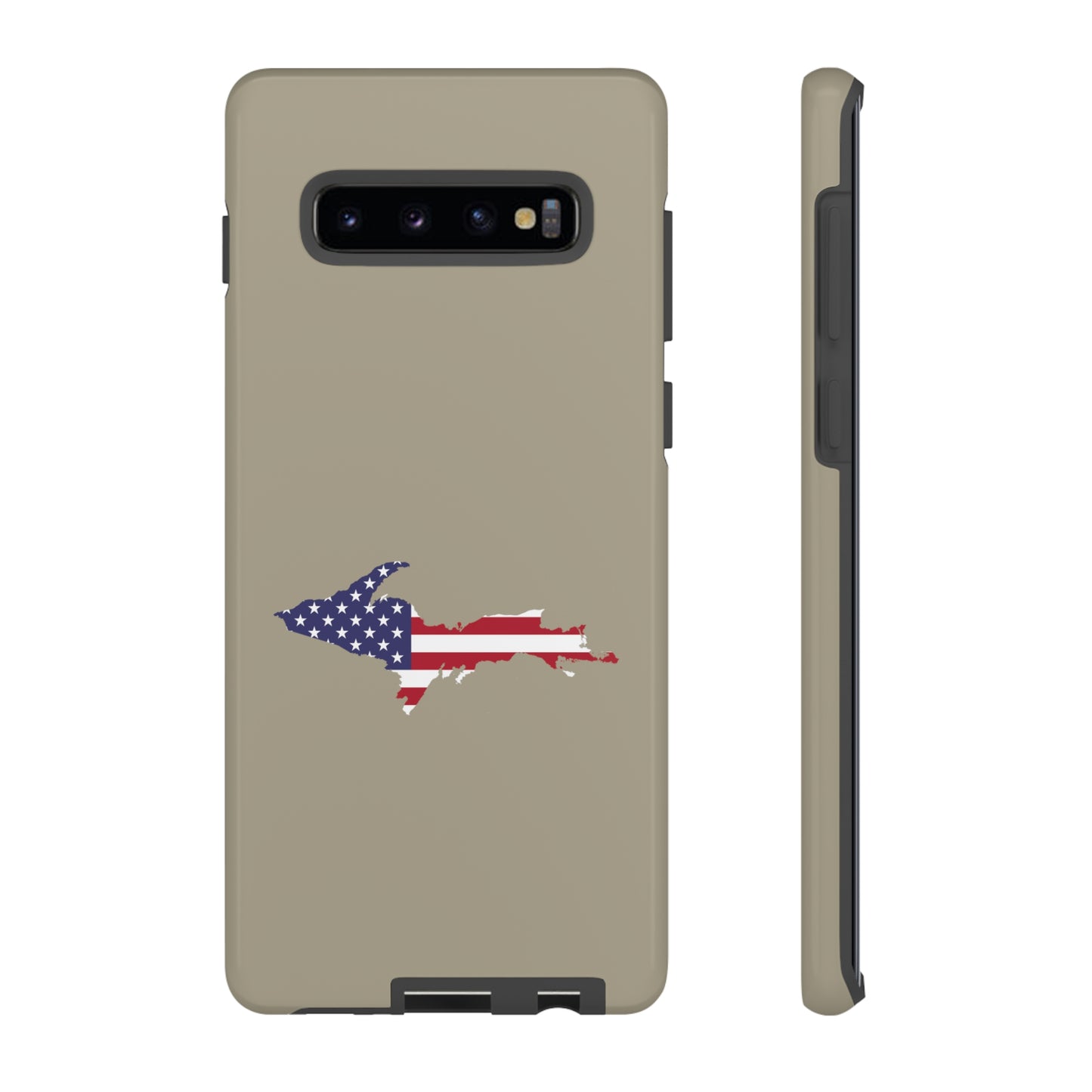 Michigan Upper Peninsula Tough Phone Case (Petoskey Stone Beige w/ UP USA Flag Outline) | Samsung & Pixel Android