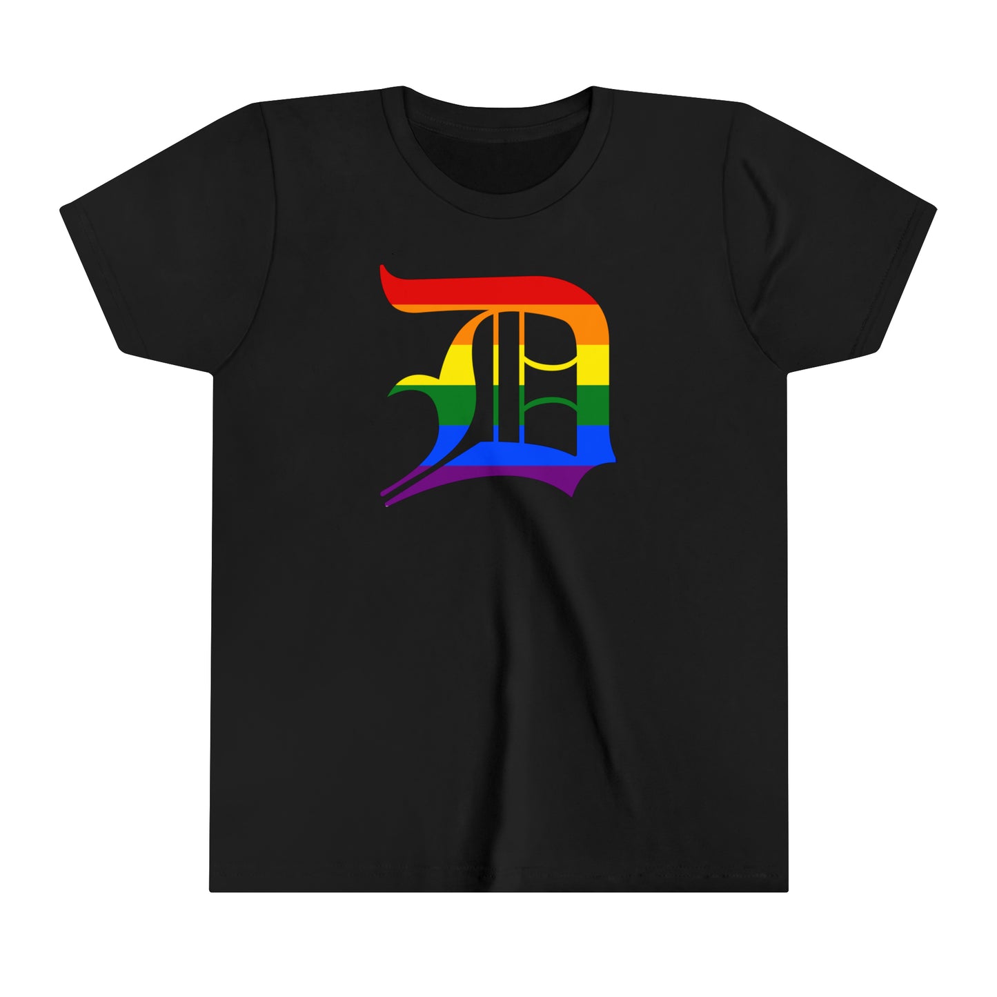 Detroit 'Old English D' T-Shirt (Rainbow Pride Edition) | Youth Short Sleeve