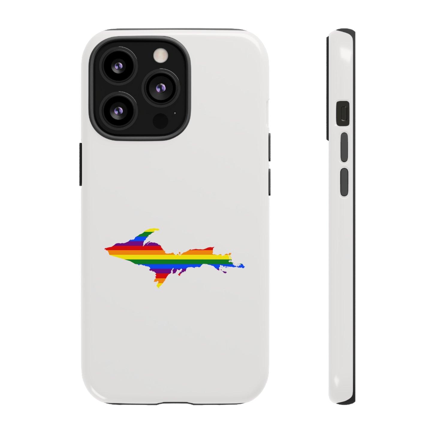 Michigan Upper Peninsula Tough Phone Case (Birch Bark White w/ UP Pride Flag Outline) | Apple iPhone