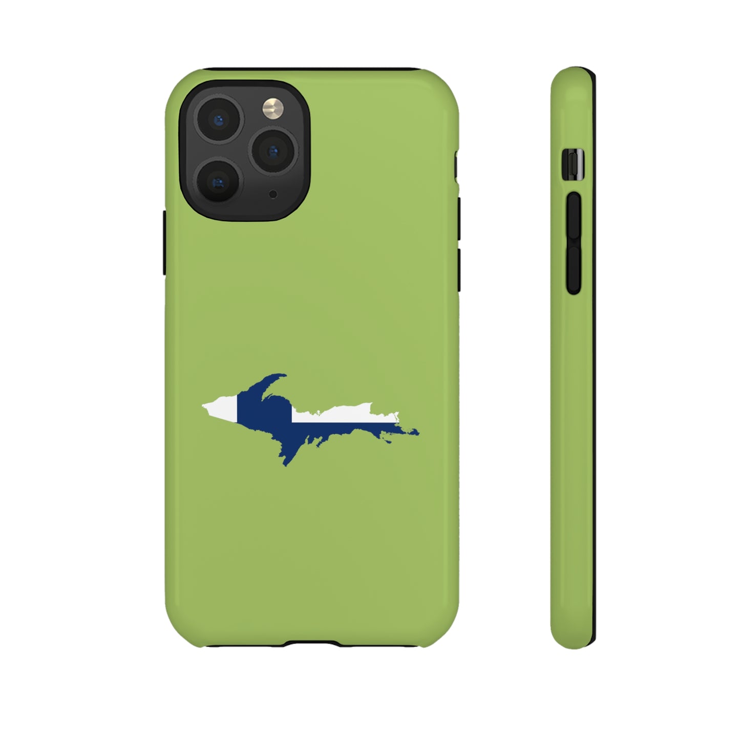 Michigan Upper Peninsula Tough Phone Case (Gooseberry Green w/ UP Finland Flag Outline) | Apple iPhone