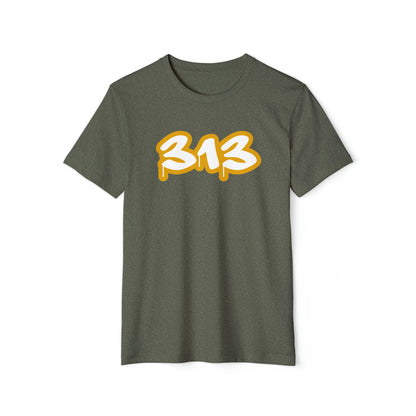 Detroit '313' T-Shirt (Tag Font w/ Gold Stroke) | Unisex Recycled Organic