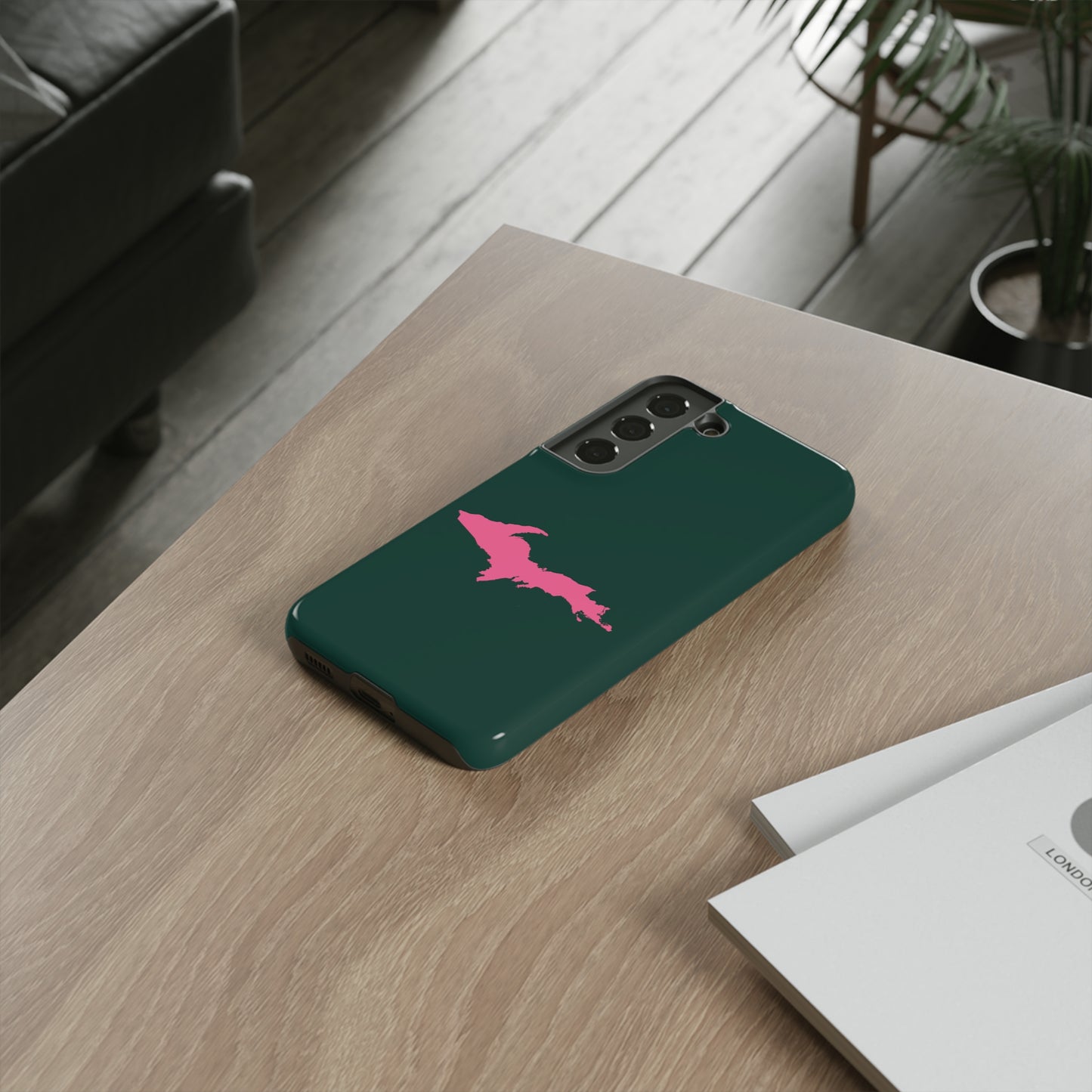 Michigan Upper Peninsula Tough Phone Case (Green w/ Pink UP Outline) | Samsung & Pixel Android