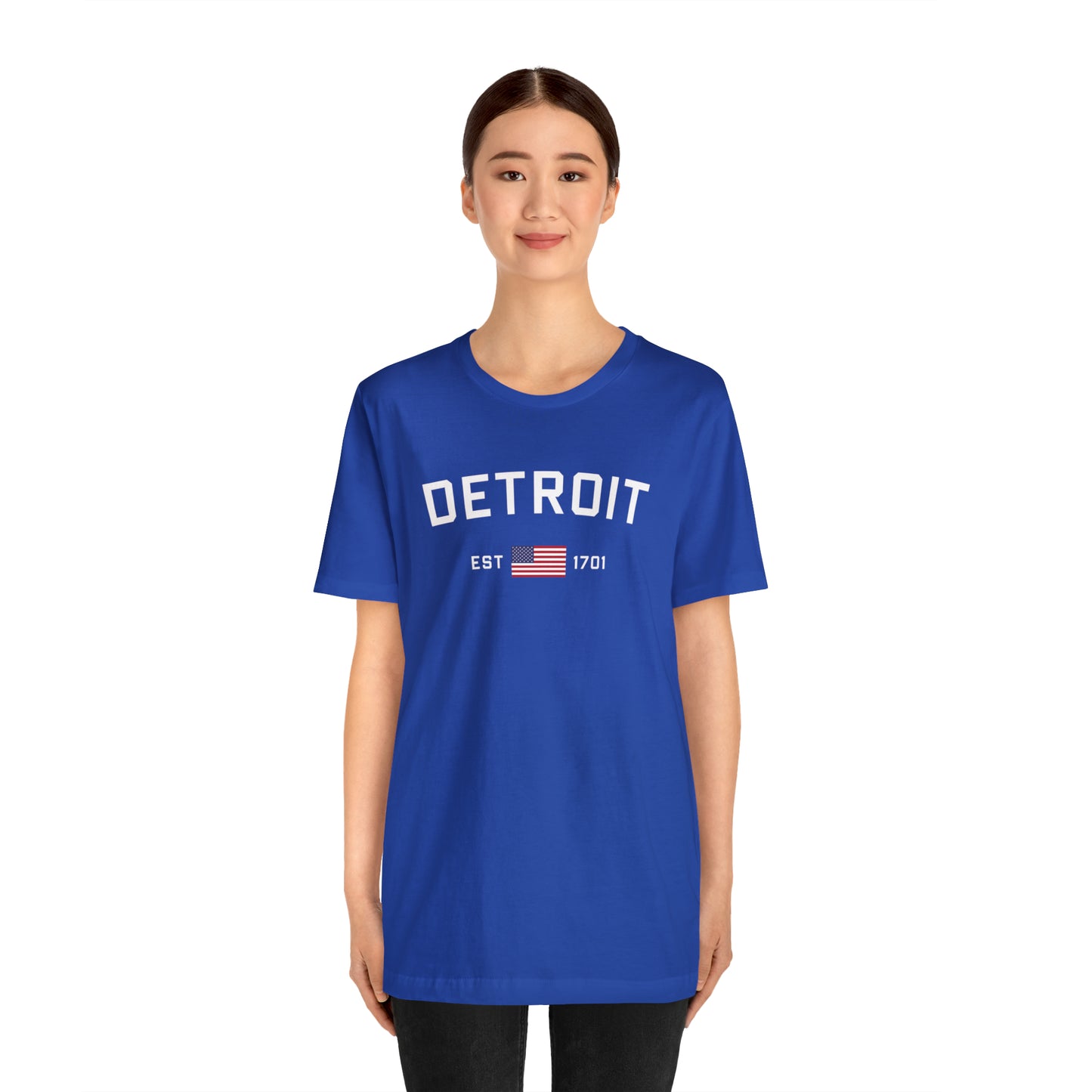 'Detroit EST 1701' T-Shirt (w/ USA Flag Outline) | Unisex Standard Fit