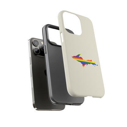 Michigan Upper Peninsula Tough Phone Case (Ivory Color w/ UP Pride Flag Outline) | Apple iPhone