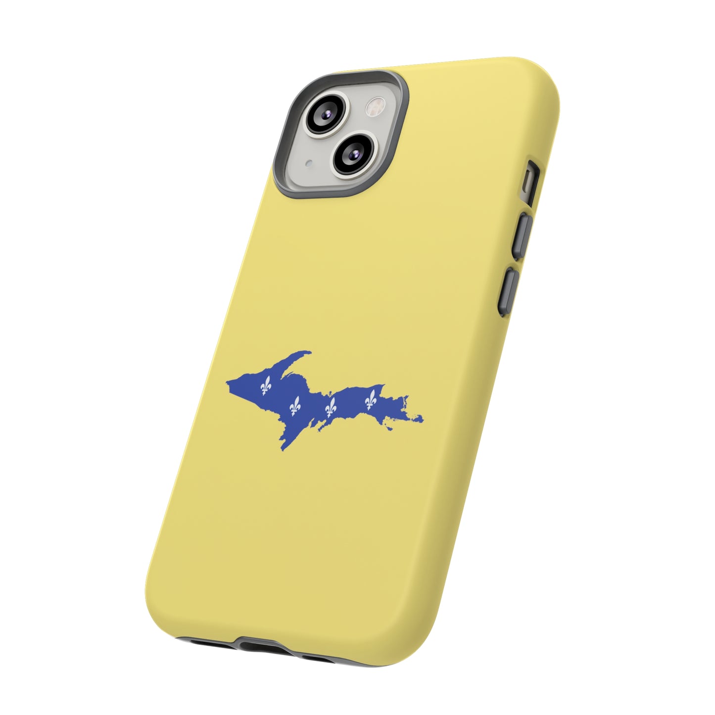 Michigan Upper Peninsula Tough Phone Case (Yellow Cherry Color w/ UP Quebec Flag Outline) | Apple iPhone