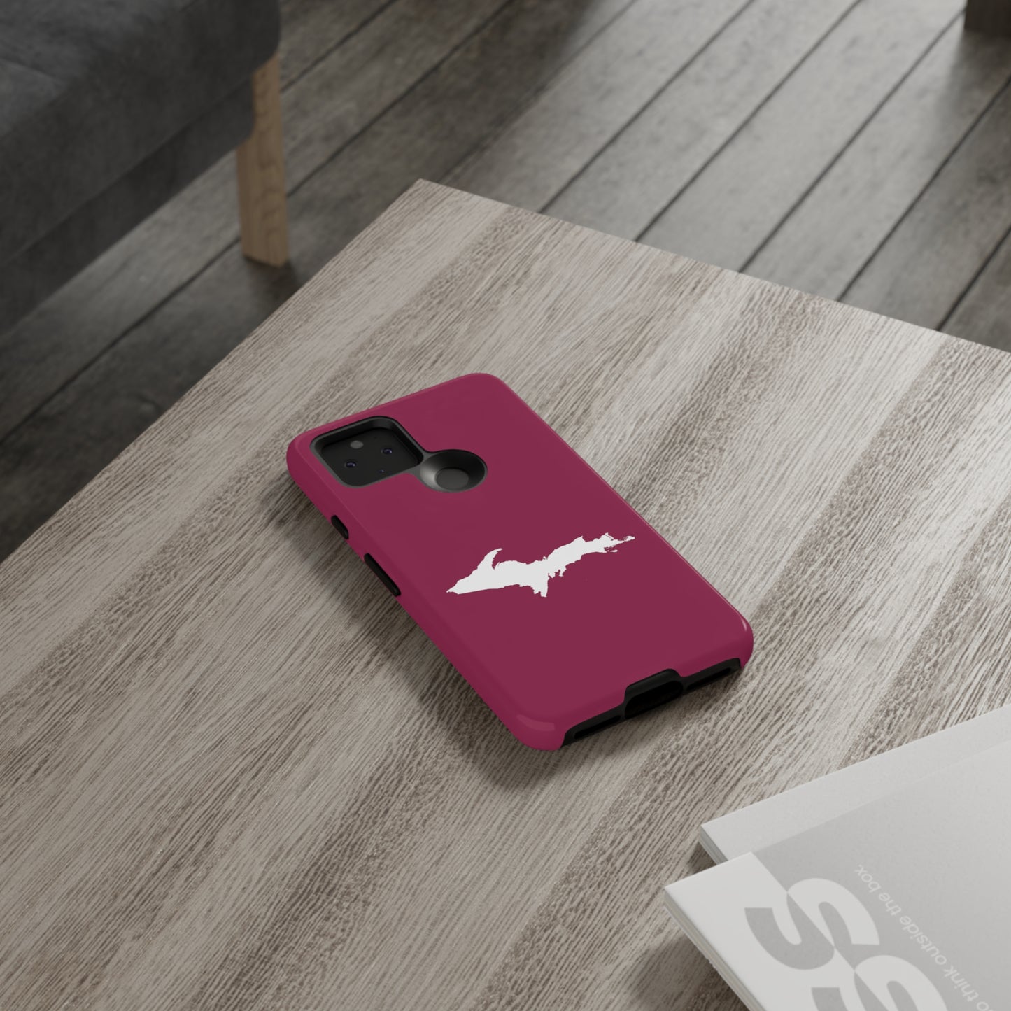 Michigan Upper Peninsula Tough Phone Case (Ruby Red w/ UP Outline) | Samsung & Pixel Android