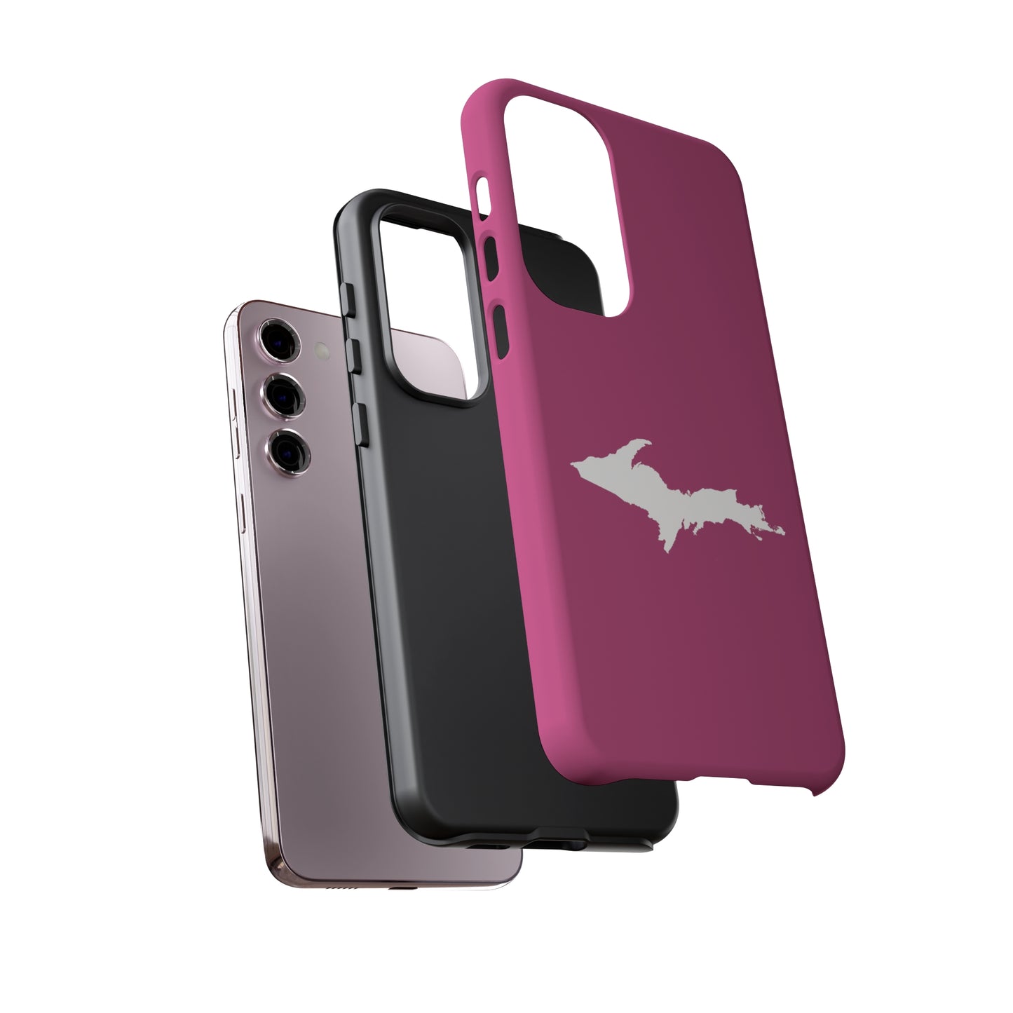 Michigan Upper Peninsula Tough Phone Case (Apple Blossom Pink w/ UP Outline) | Samsung & Pixel Android