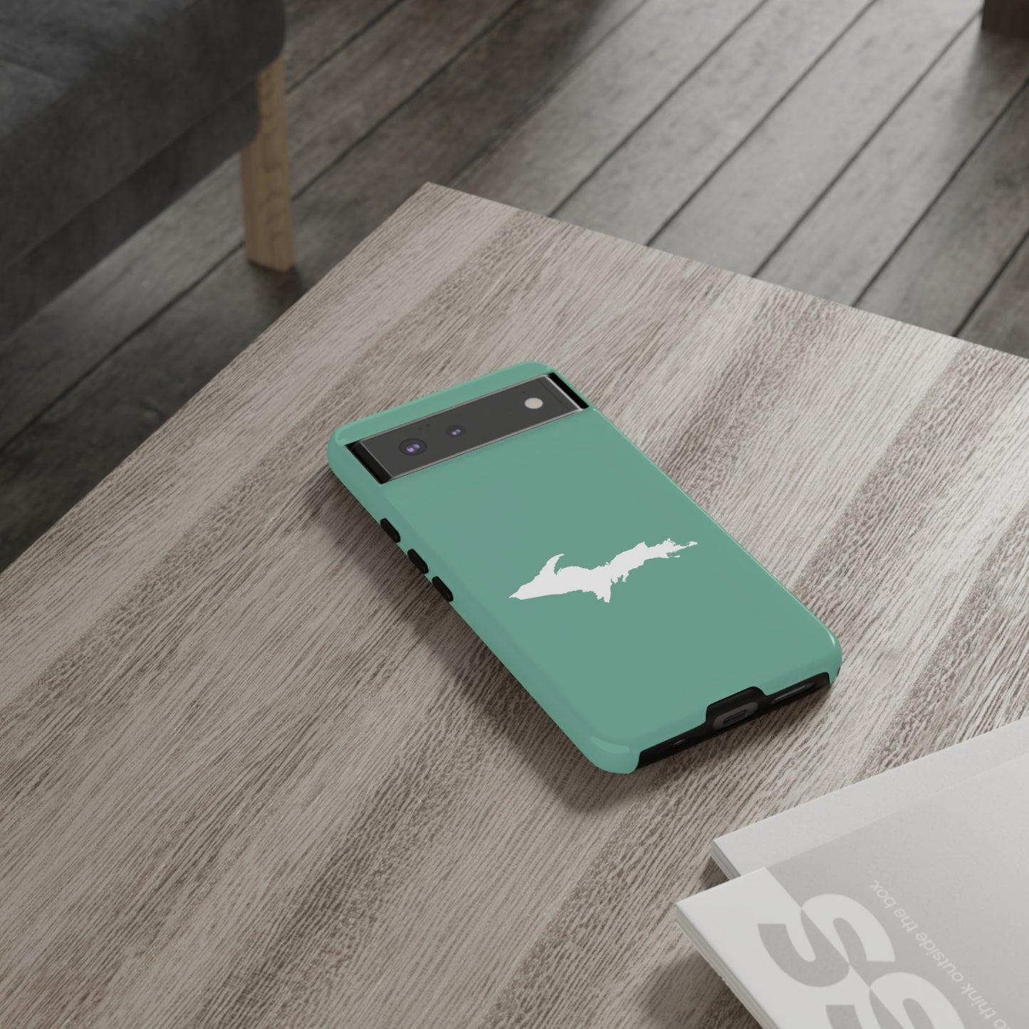 Michigan Upper Peninsula Tough Phone Case ('64 Metallic Mint Green w/ UP Outline) | Samsung & Pixel Android