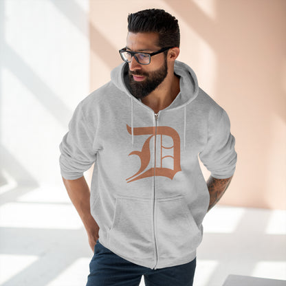 Detroit 'Old English D' Hoodie (Full-Body Copper Color) | Unisex Full Zip