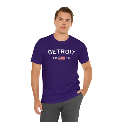 'Detroit EST 1701' T-Shirt (w/ USA Flag Outline) | Unisex Standard Fit