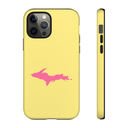 Michigan Upper Peninsula Tough Phone Case (Yellow Cherry Color w/ Pink UP Outline) | Apple iPhone