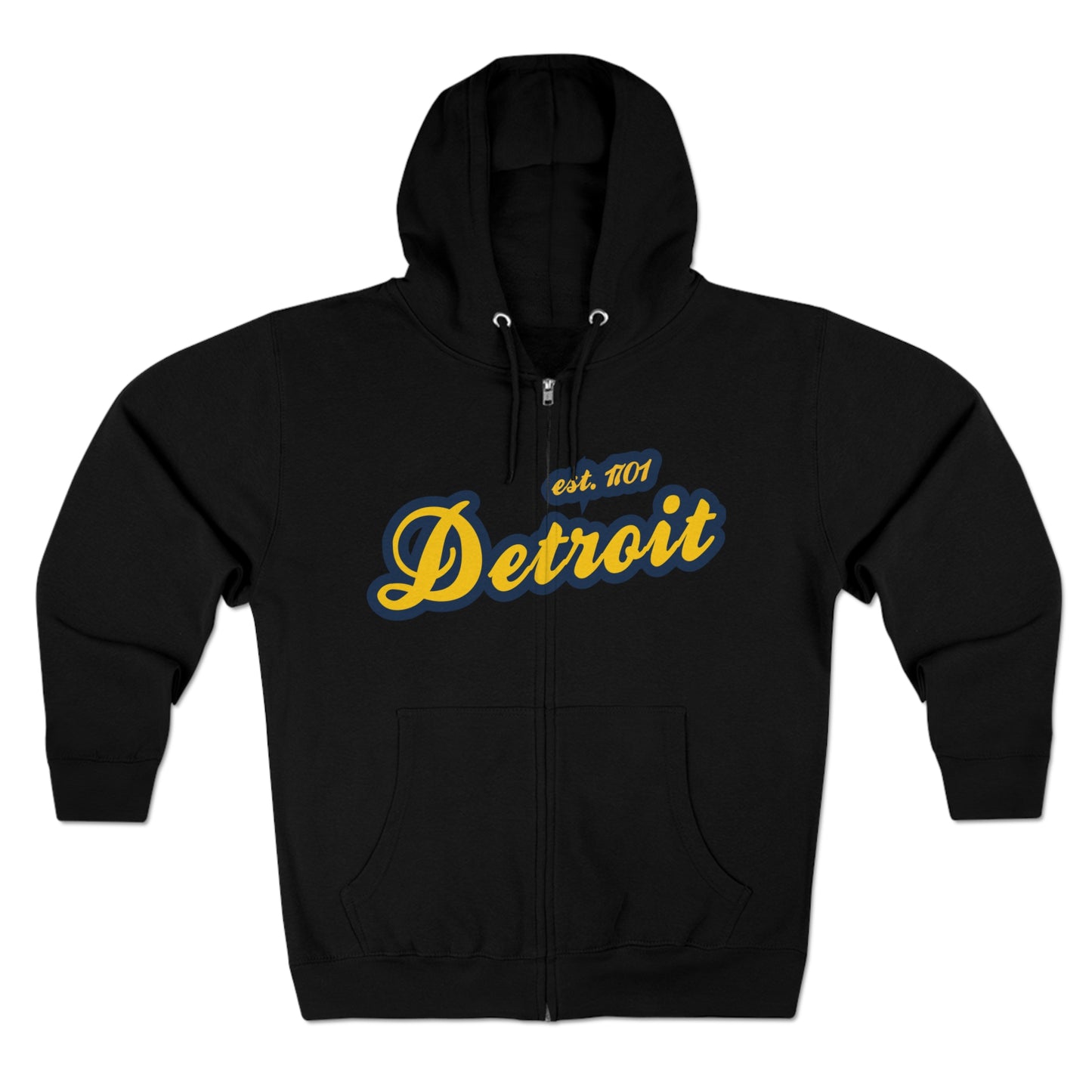 Detroit EST 1701' Hoodie (Gold/Navy Script Font) | Unisex Full Zip