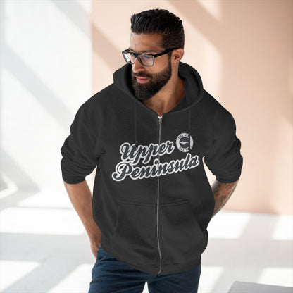 'Upper Peninsula EST 1837' Hoodie (Iron Ore Grey Script Font) | Unisex Full Zip