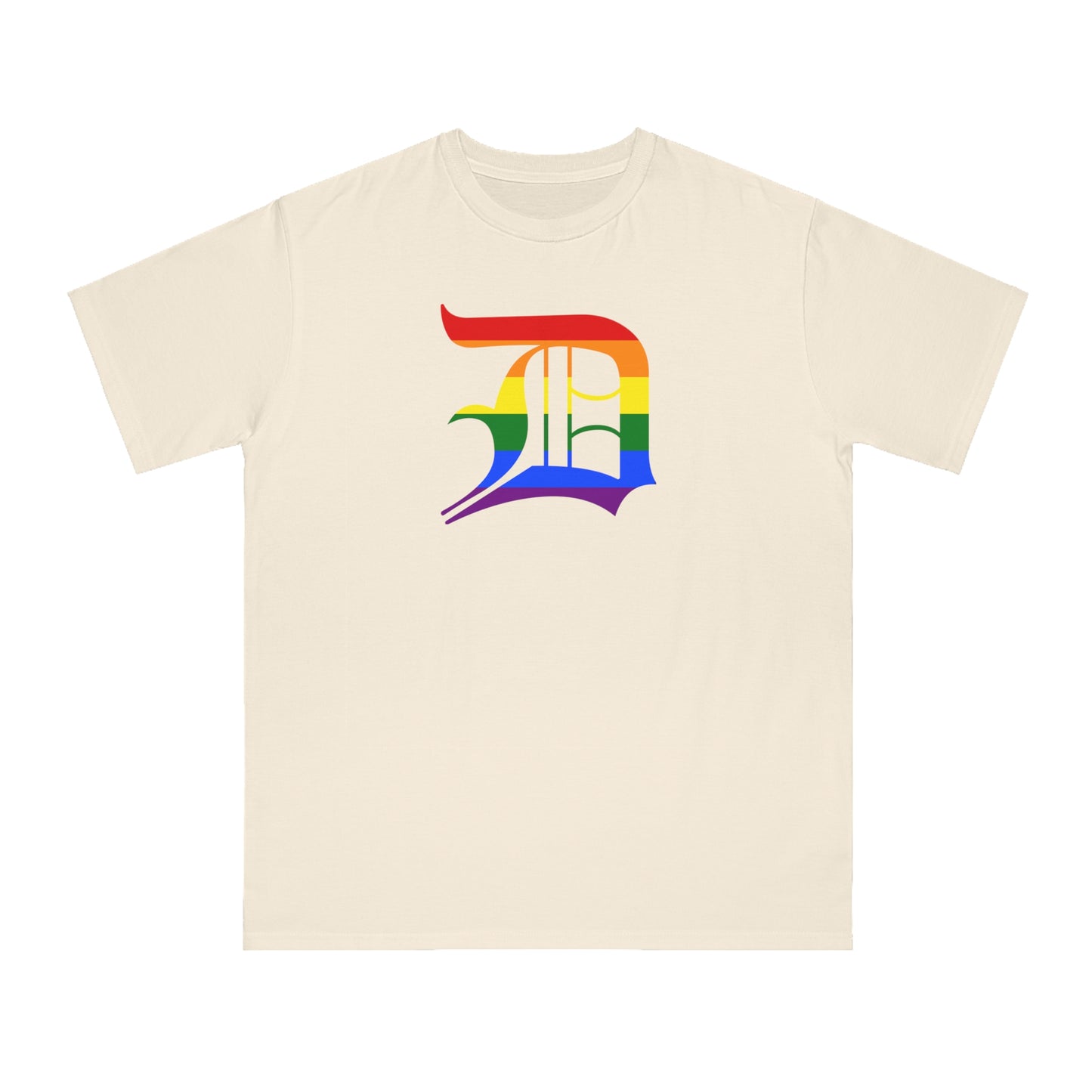 Detroit 'Old English D' T-Shirt (Rainbow Pride Edition) | Unisex Organic