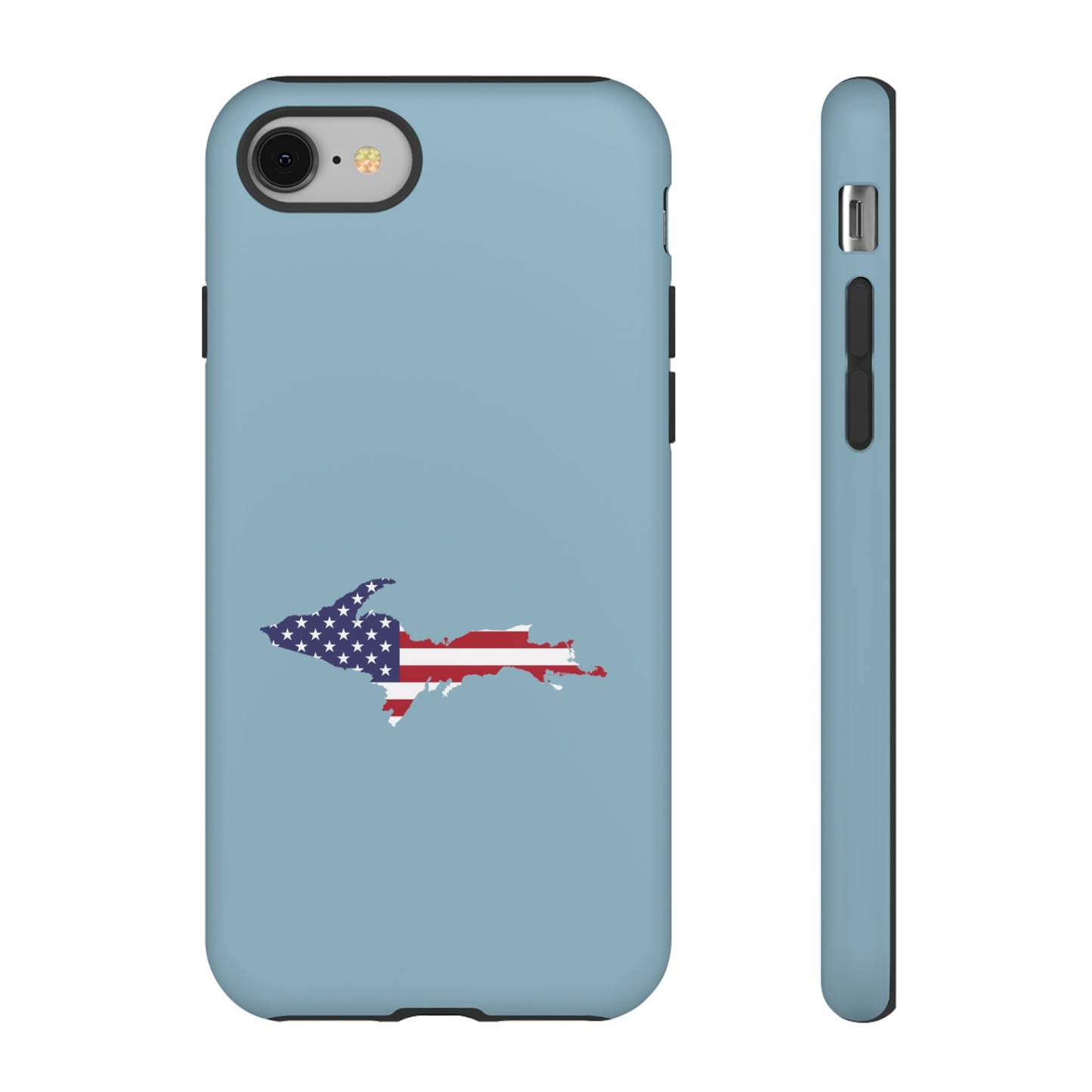 Michigan Upper Peninsula Tough Phone Case (Opal Blue w/ UP USA Flag Outline) | Apple iPhone