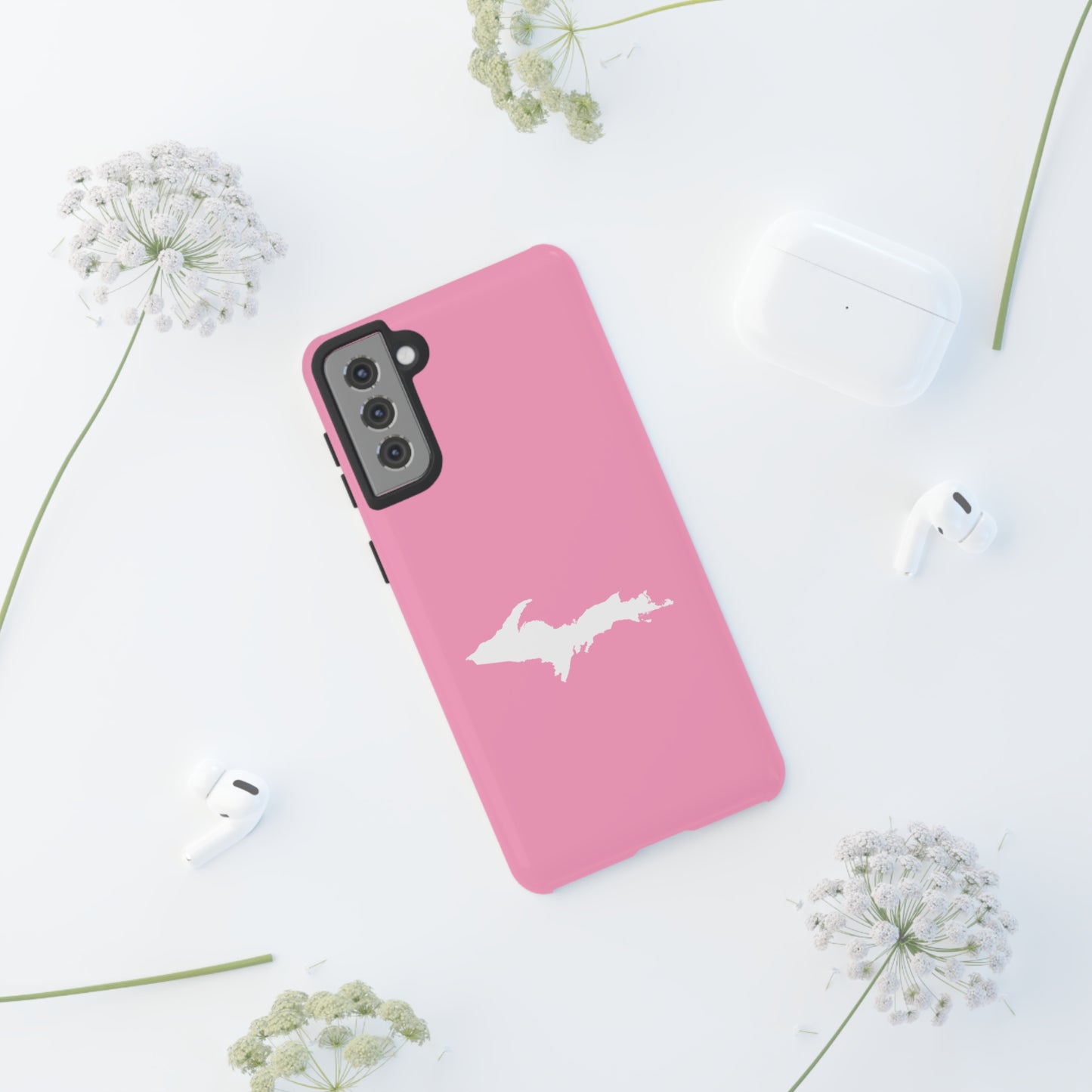 Michigan Upper Peninsula Tough Phone Case ('67 Caddie Pink w/ UP Outline) | Samsung & Pixel Android