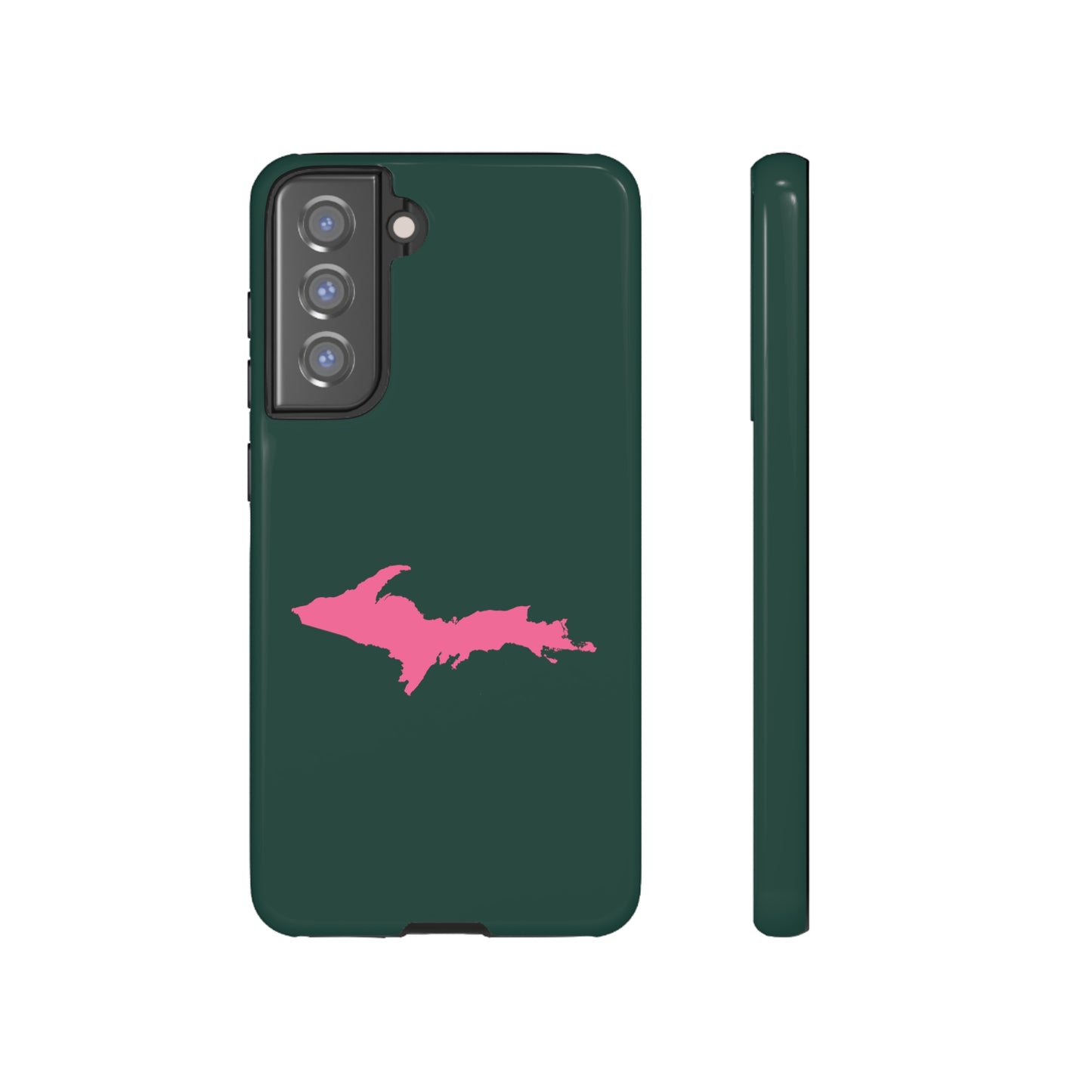 Michigan Upper Peninsula Tough Phone Case (Green w/ Pink UP Outline) | Samsung & Pixel Android