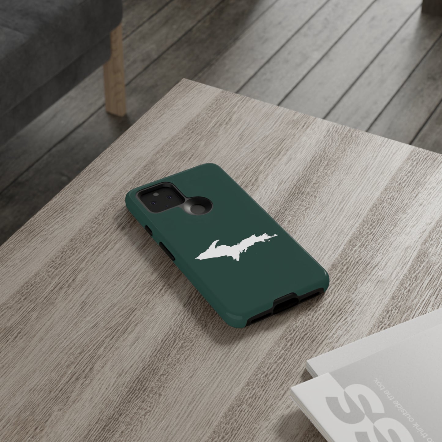 Michigan Upper Peninsula Tough Phone Case (Green w/ White UP Outline) | Samsung & Pixel Android