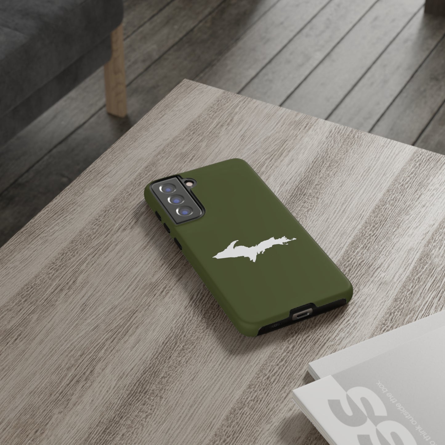 Michigan Upper Peninsula Tough Phone Case (Army Green w/ UP Outline) | Samsung & Pixel Android