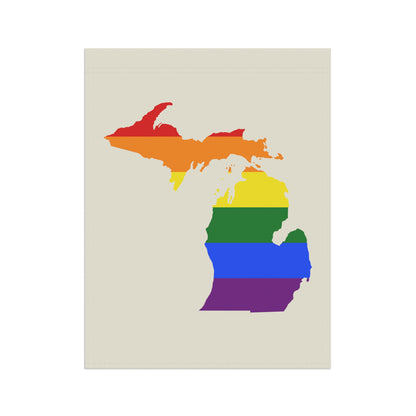 Michigan Rainbow Pride Garden Banner (w/ MI Outline) | Ivory White