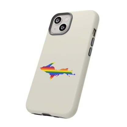 Michigan Upper Peninsula Tough Phone Case (Ivory Color w/ UP Pride Flag Outline) | Apple iPhone