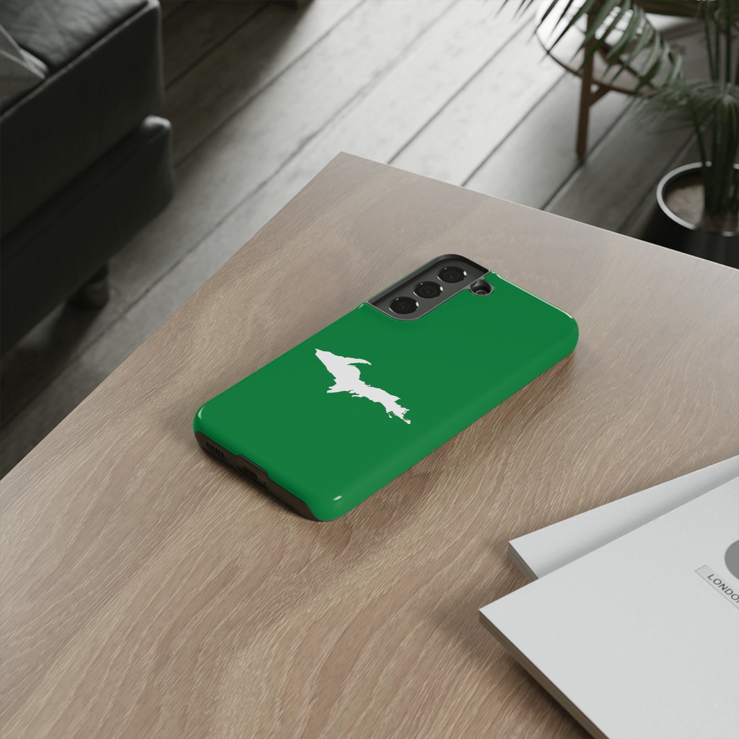 Michigan Upper Peninsula Tough Phone Case (Mackinac Bridge Green w/ UP Outline) | Samsung & Pixel Android