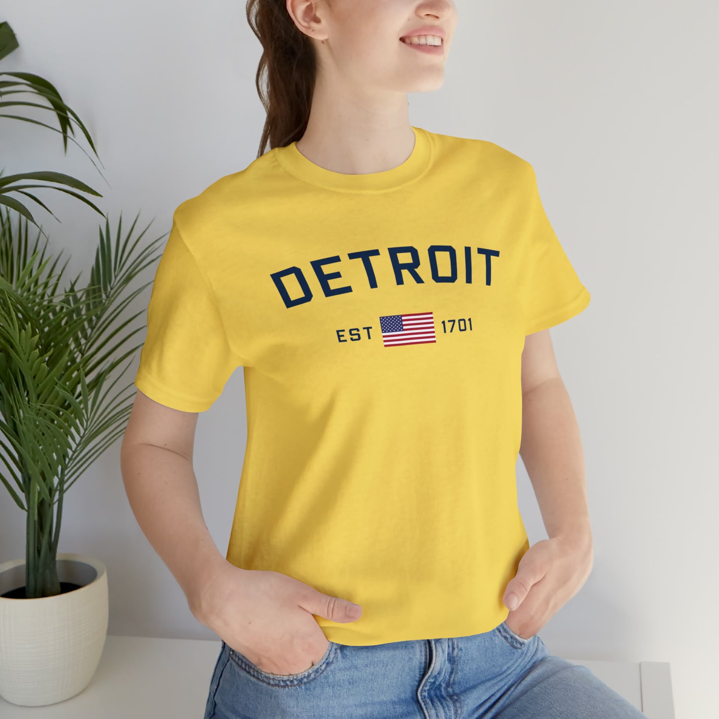 'Detroit EST 1701' T-Shirt (w/ USA Flag Outline) | Unisex Standard Fit