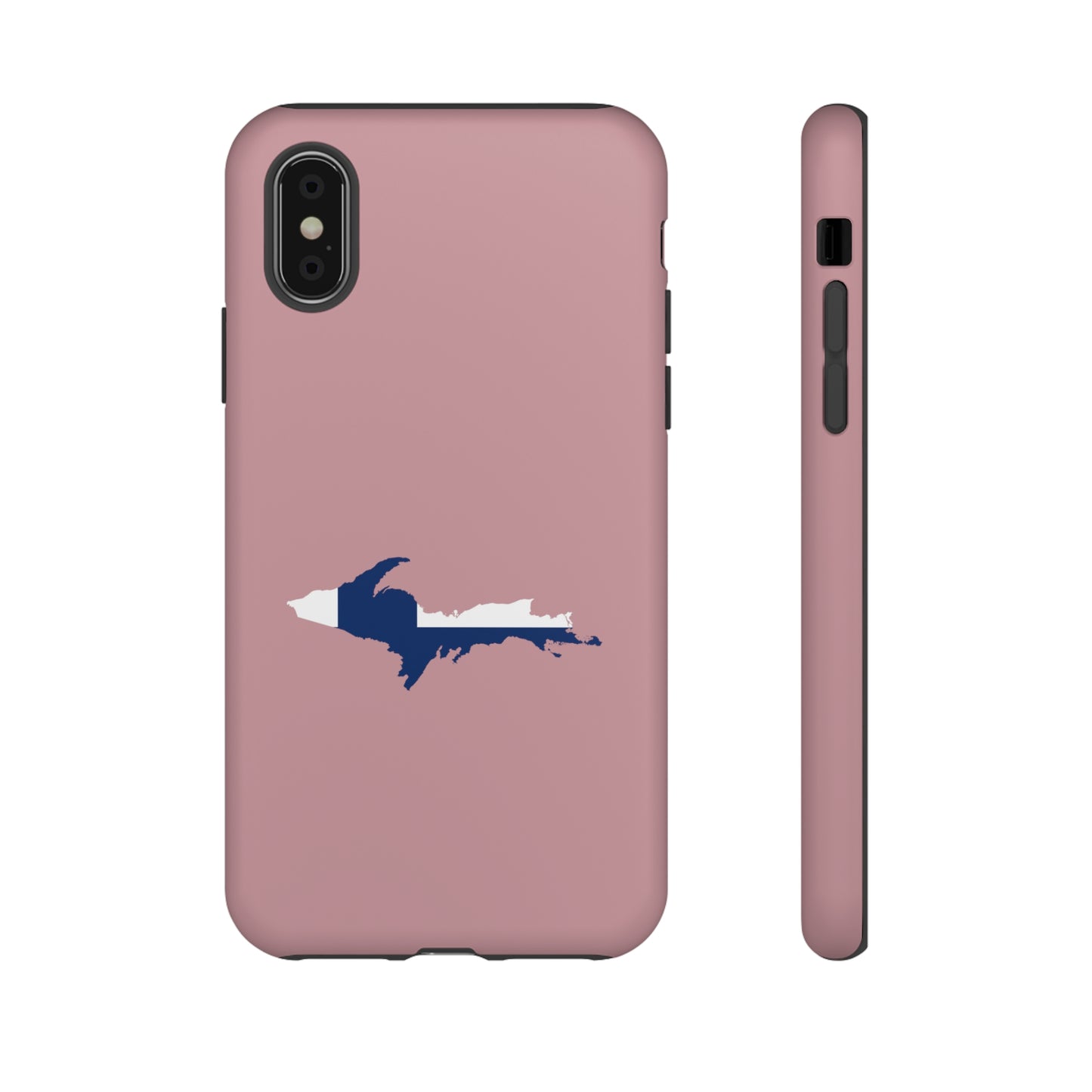 Michigan Upper Peninsula Tough Phone Case (Cherry Blossom Pink w/ UP Finland Flag Outline) | Apple iPhone