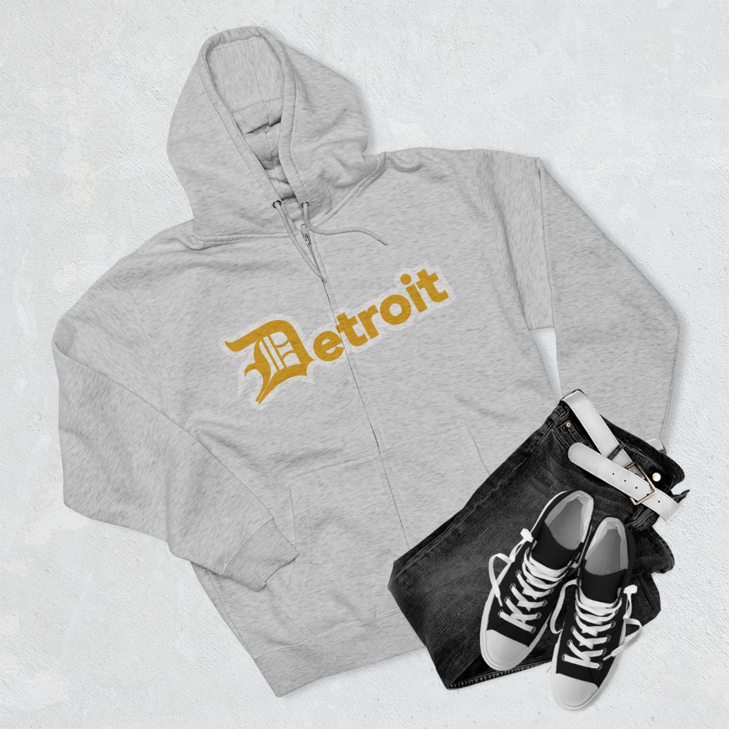 'Detroit' Hoodie (Gold w/ Old English 'D') | Unisex Full Zip