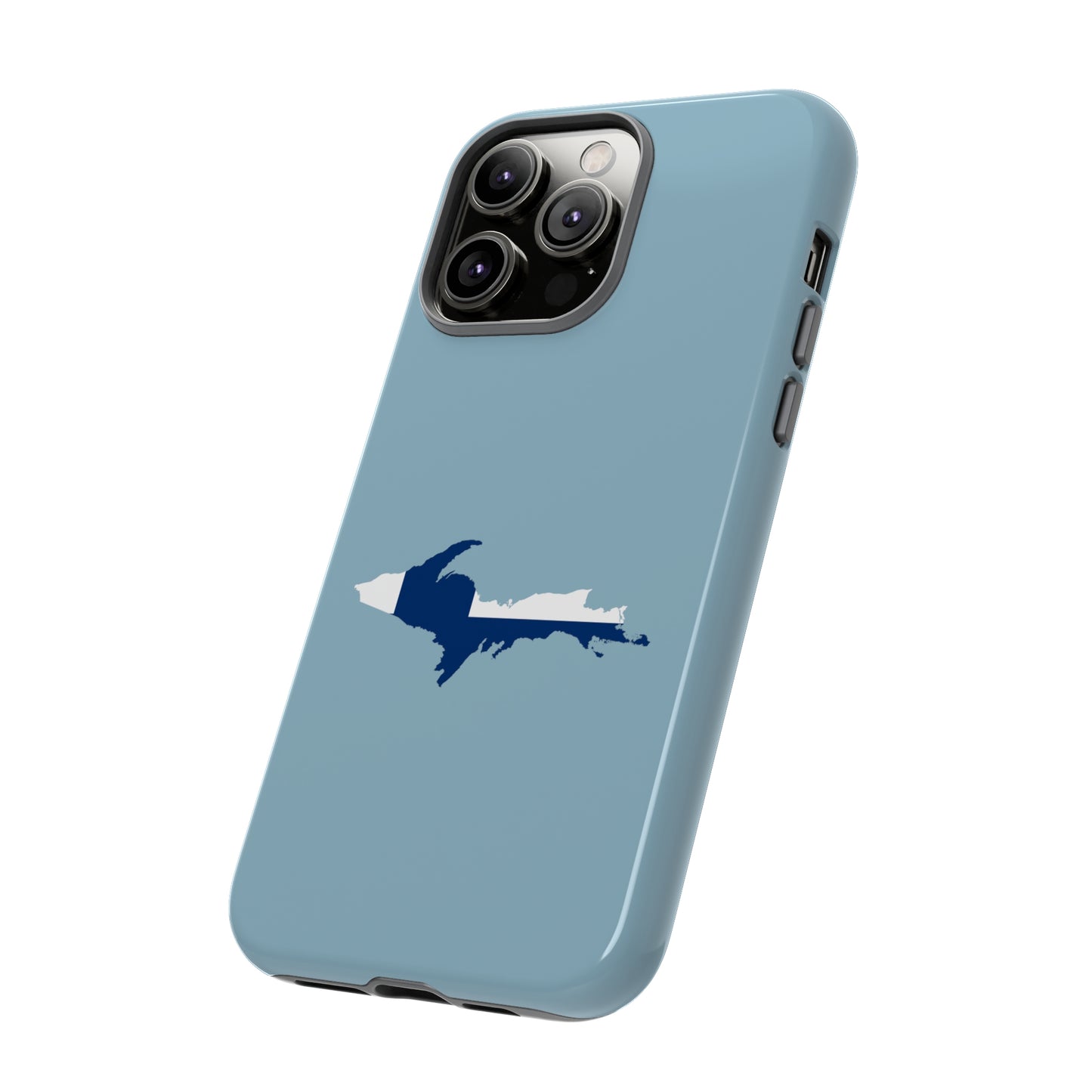 Michigan Upper Peninsula Tough Phone Case (Opal Blue w/ UP Finland Flag Outline) | Apple iPhone