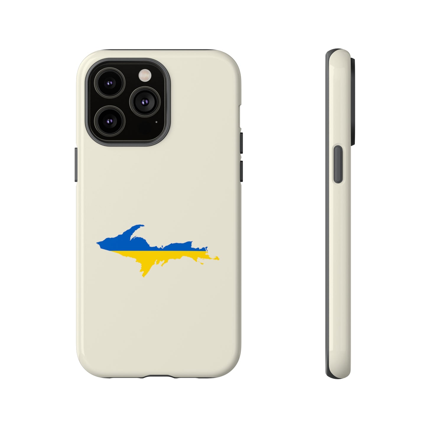 Michigan Upper Peninsula Tough Phone Case (Ivory Color w/ UP Ukraine Flag Outline) | Apple iPhone