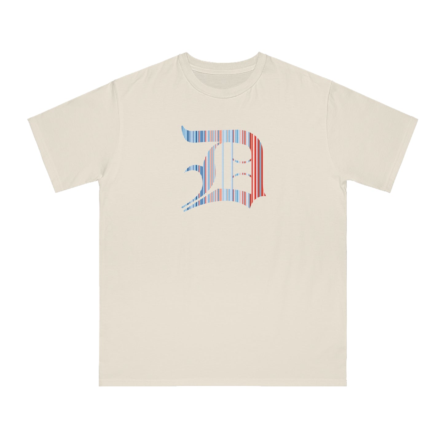 Detroit 'Old English D' T-Shirt (Climate Stripes Edition) | Unisex Organic