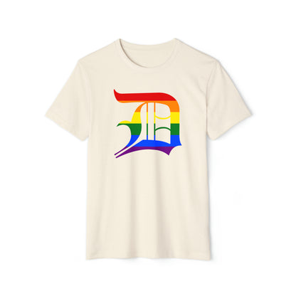 Detroit 'Old English D' T-Shirt (Rainbow Pride Edition) | Unisex Recycled Organic