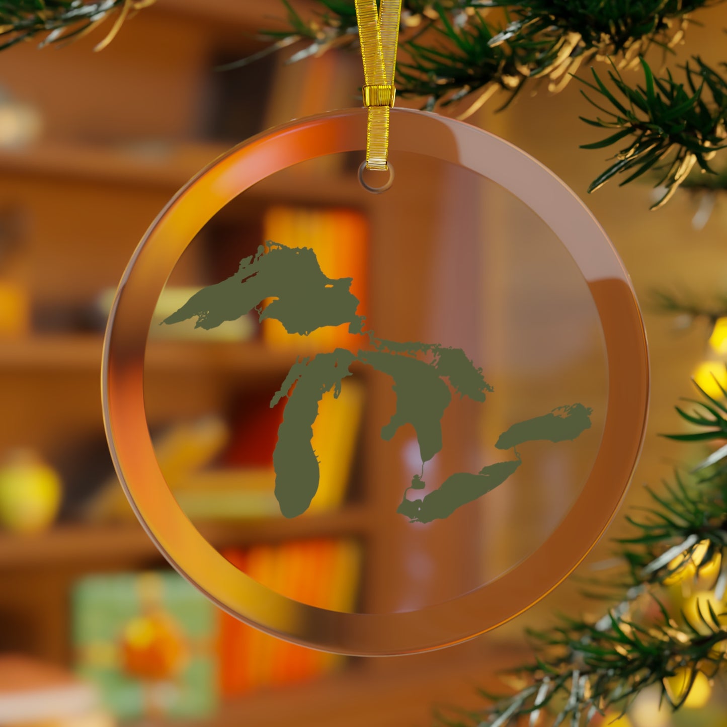 Great Lakes Christmas Ornament | Clear Glass - Army Green