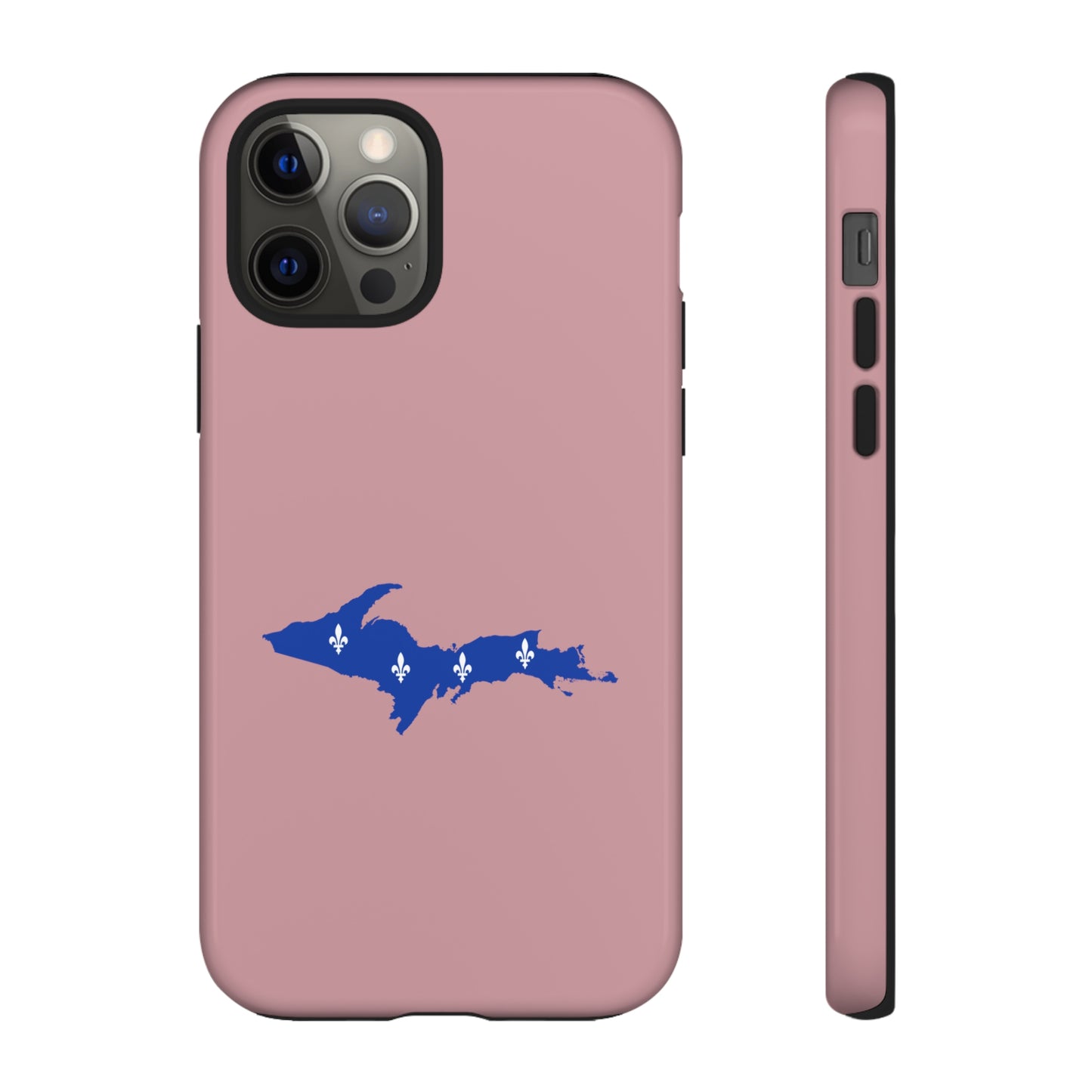 Michigan Upper Peninsula Tough Phone Case (Cherry Blossom Pink w/ UP Quebec Flag Outline) | Apple iPhone