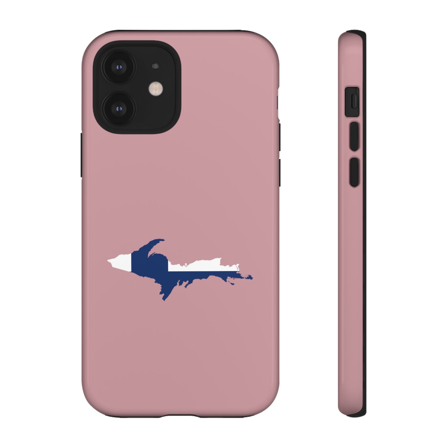 Michigan Upper Peninsula Tough Phone Case (Cherry Blossom Pink w/ UP Finland Flag Outline) | Apple iPhone