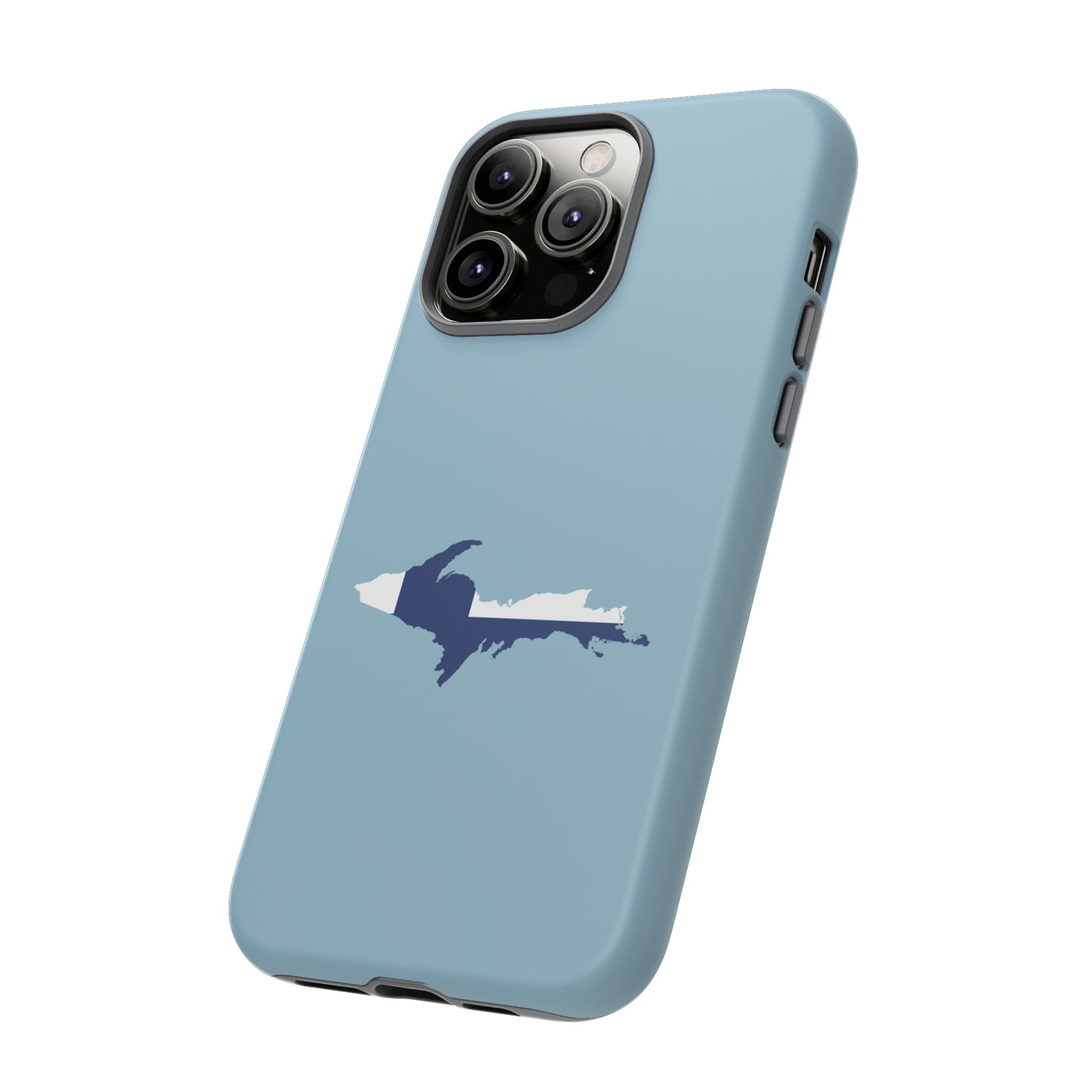 Michigan Upper Peninsula Tough Phone Case (Opal Blue w/ UP Finland Flag Outline) | Apple iPhone