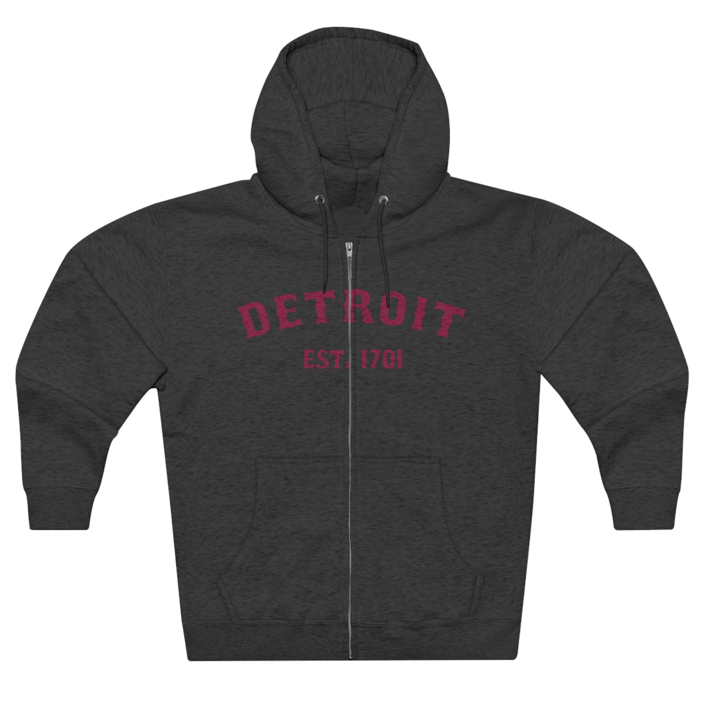 'Detroit EST. 1701' Hoodie (Ruby Red Ballpark Font) | Unisex Full Zip