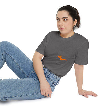 Michigan Upper Peninsula Pocket T-Shirt (w/ Orange UP Outline) | Unisex Standard