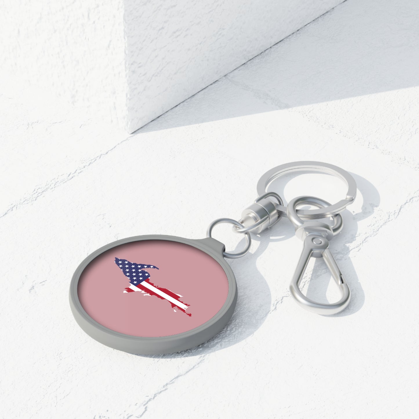 Michigan Upper Peninsula Keyring (w/ UP USA Flag) | Cherry Blossom Pink