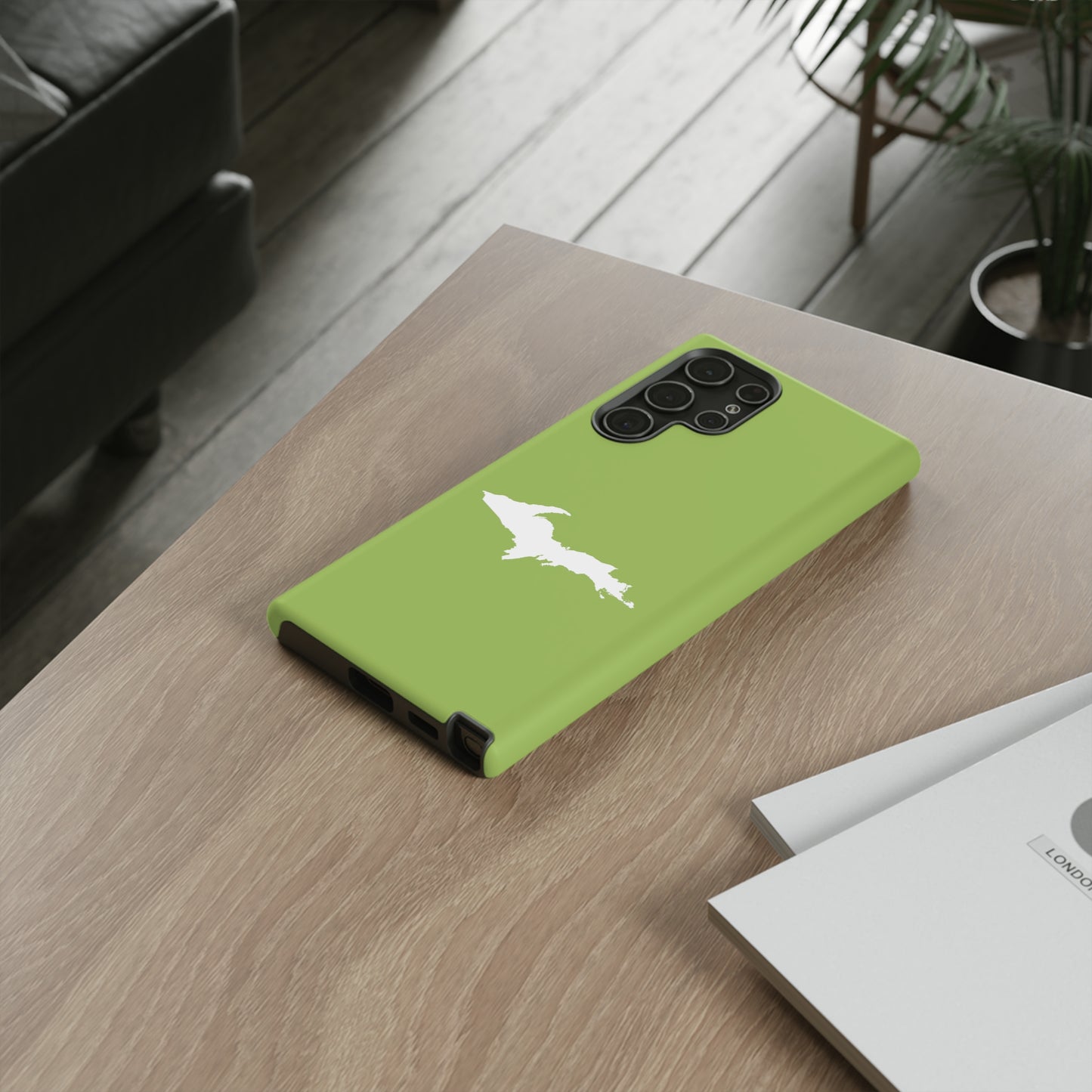 Michigan Upper Peninsula Tough Phone Case (Gooseberry Green w/ UP Outline) | Samsung & Pixel Android