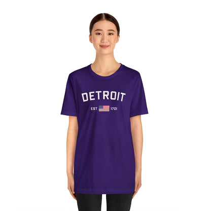 'Detroit EST 1701' T-Shirt (w/ USA Flag Outline) | Unisex Standard Fit