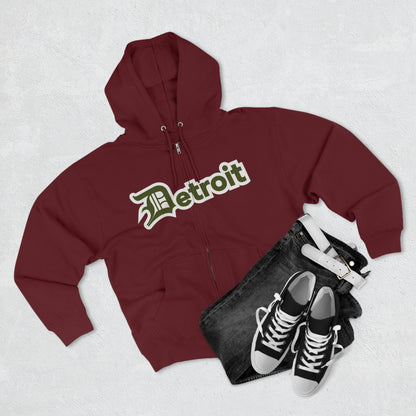 'Detroit' Hoodie (Army Green w/ Old English 'D') | Unisex Full Zip