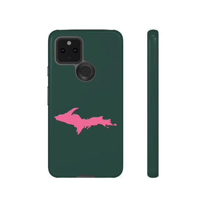 Michigan Upper Peninsula Tough Phone Case (Green w/ Pink UP Outline) | Samsung & Pixel Android